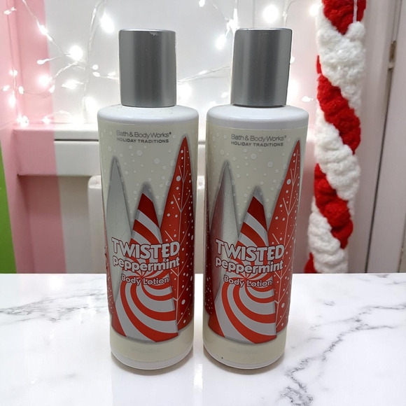 Lot 2 x Bath & Body Works Twisted Peppermint Body Lotion Vintage Larger 10 oz - Picture 1 of 5